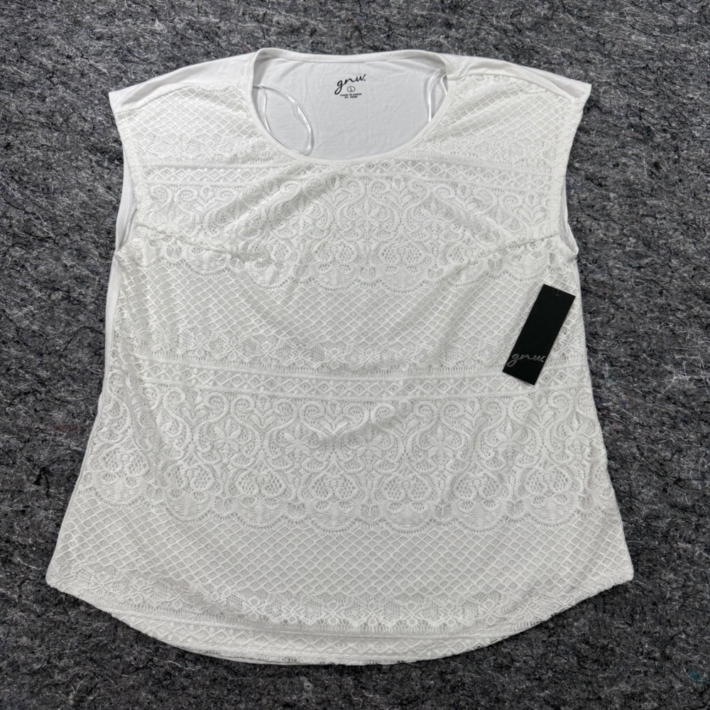 GNW Womens White Fully Lined Lace Front Sleeveless Top Size L 914-3306